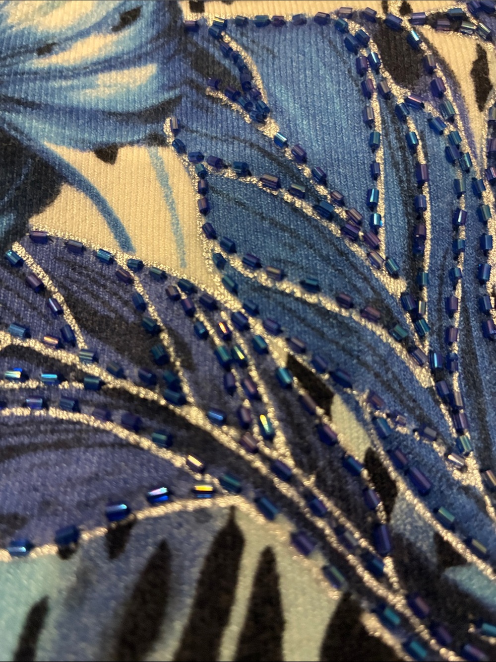 Cache Blue Beaded Tropical Animal Print Stretch Top XS Y2K - Picture 14 of 15